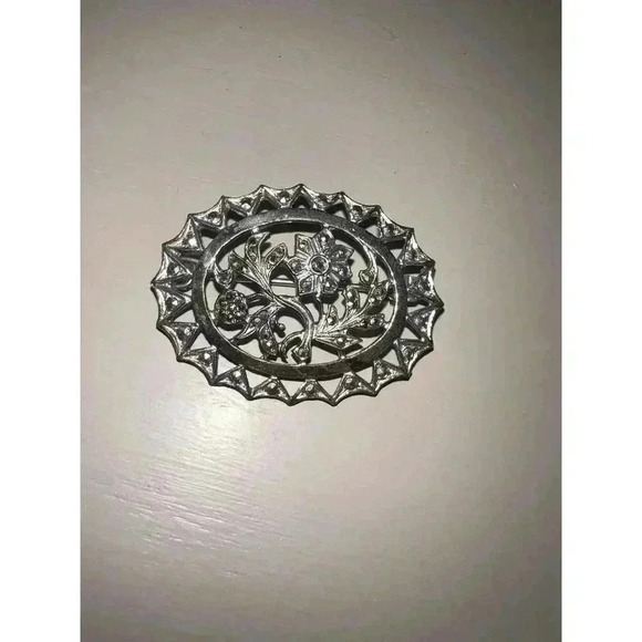 Jewelry - Vintage Sterling Silver Oval Marcasite Brooch Pin